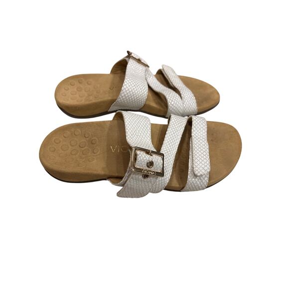 Vionic Skylar Women Size 7 White Leather Faux Snakeskin Slip On Sandals Slides - Picture 1 of 6